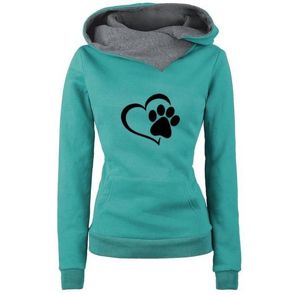 

2021 new fashion kawaii cat dow paw print hoodies sweatshirts women plus size cotton thick pockets hooded autumn hoodies, Black