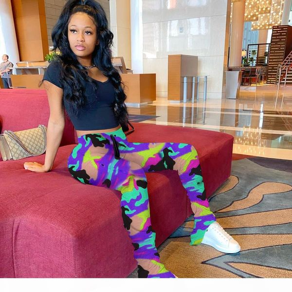 

women camouflage stacked sweatpants slim fit mid waist split fashion famale leggings pants ladies casual trousers, Black;white