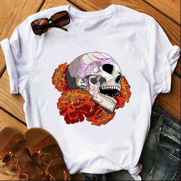 

skull t shirt women skeleton t shirt punk rock tshirt harajuku funny t shirt casual streetwear tshirt 90s hip hop tees, White
