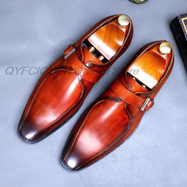

luxury men dress shoes genuine leather burgundy black wedding loafers double buckles business office formal slip on mens shoes