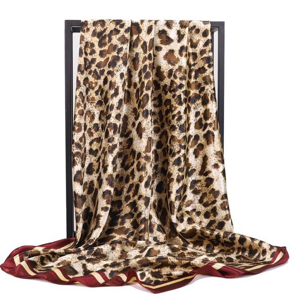 

Square Silk Scarves Women 90*90cm Satin Leopard Scarf Female Polyester Shawls And Wrap Hair Head Scarves Pareo Bandanna, Blue;gray