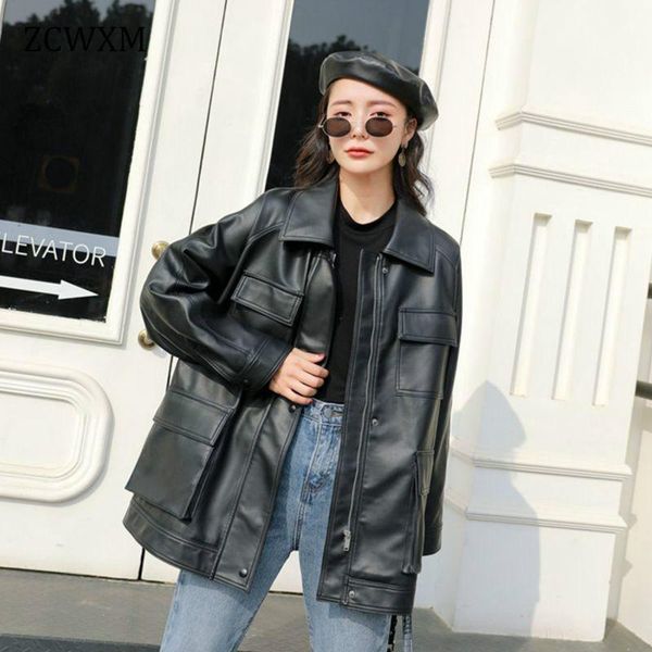 

zcwxm vintage pu coats women faux leather jackets slim motor biker jackets elegant tie belt waist pockets buttons black coats