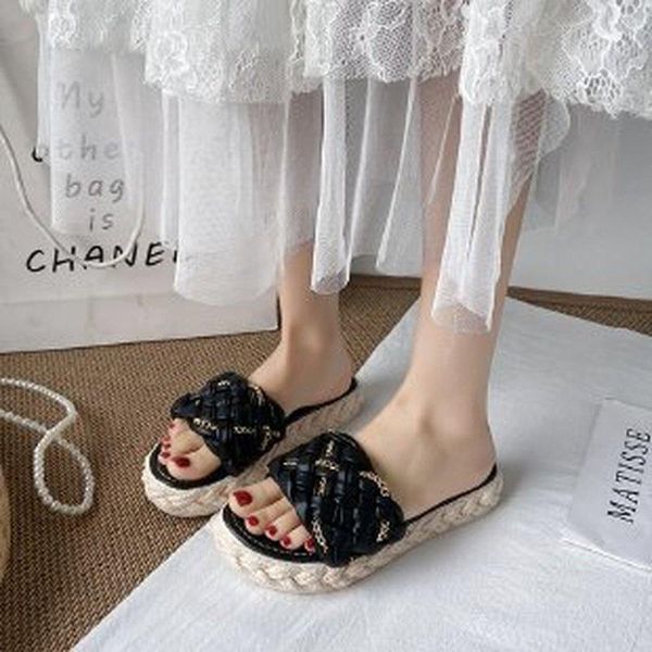 

slippers summer fashion women knitted open toe flat sandal shoes ladies female slides comfortable, Black