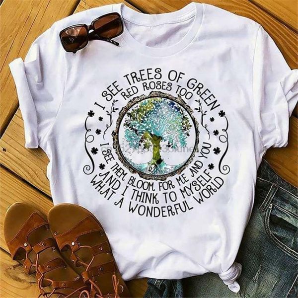

men's t-shirts i see trees and think to myself what a wonderful world tshirt women white breathable tee shirt, White;black