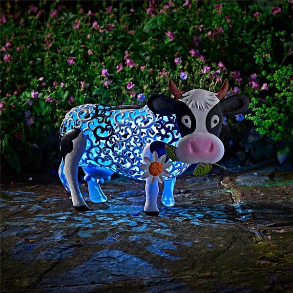 

lawn lamps solar powered light up cow with led lights metal garden animal resin sculpture outdoor decoration housewarming gift l66