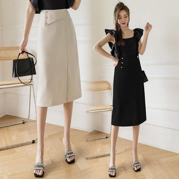 

skirts 2021 fashion women's summer midi elastic bodycon package hip skirt for women elegant office a-line z28, Black