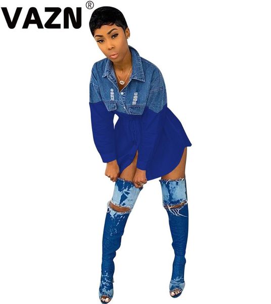 

casual dresses vazn normcore 2021 summer 3 colors lady patchwork mini dress full sleeve button short t shirt, Black;gray