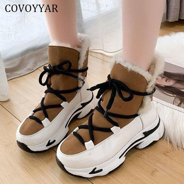 

boots covoyyar winter fur platform sneakers women ankle 2021 fashion warm cross-tied snow boot shoes woman wbs4102, Black