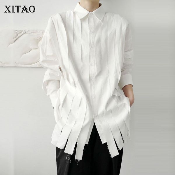 

xitao tassel white blouse fashion new full sleeve autumn single breast pleated small fresh casual style loose shirt zp2055 210315