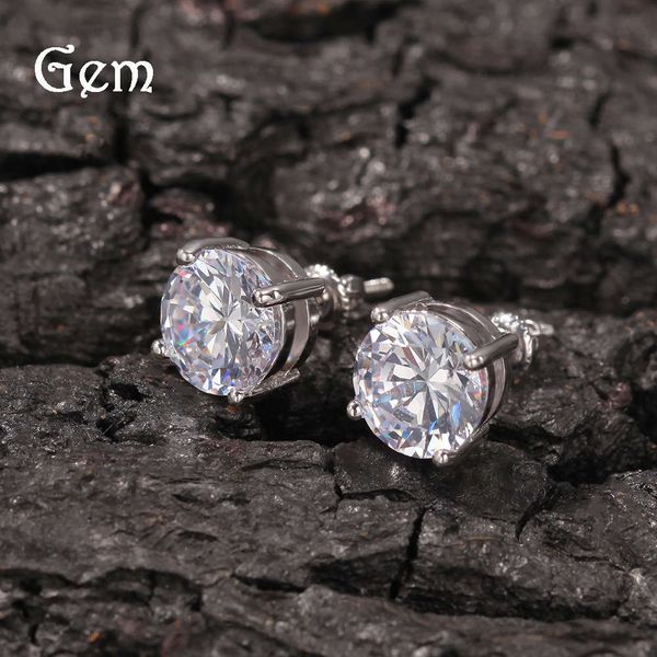 

ins classic round zircon hip hop earrings silver needle 925 anti allergy earrings for men and women