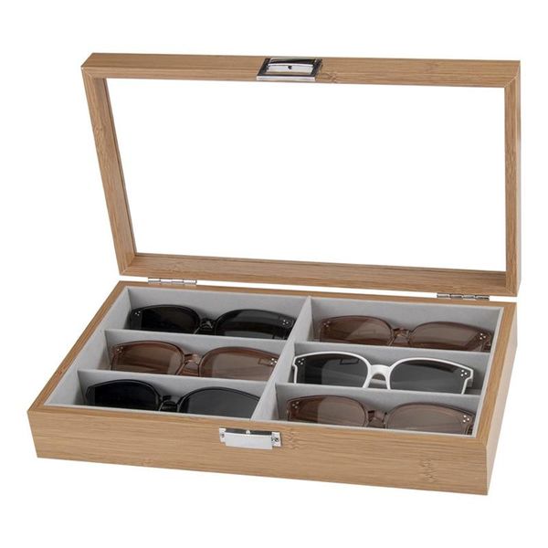 

jewelry pouches, bags wood 6-grid eye glasses case eyewear sunglasses display storage box holder organizer eyeglasses, Pink;blue