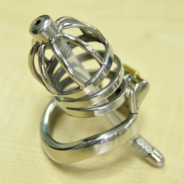 

304 stainless steel cock cagemale chastity device with urethral catheterpenis lockcock ringsbdsm toys for men