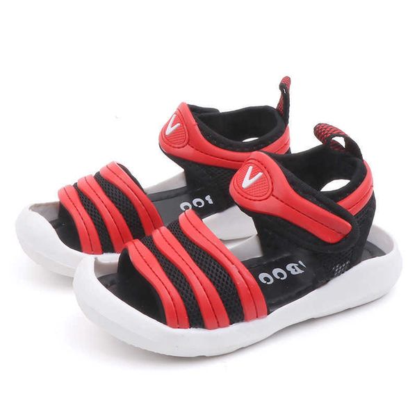 

elling designer summer children sandals for boys girls new stripe open toe breathable little kids outdoor pool walking casual beach shoe cla, Black