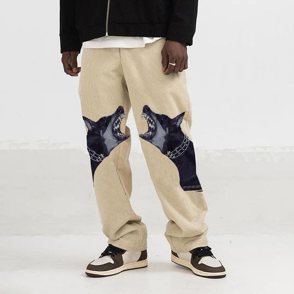 

Informal loose straight leg men's fashionable animal printed shopping daily use running jogging, sportswear, Black