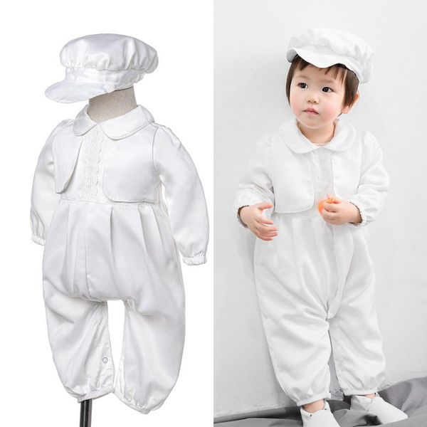 

jumpsuits baby christening romper for boys with hat toddler stain jumpsuit formal kids girls birthday baptism clothing, Blue