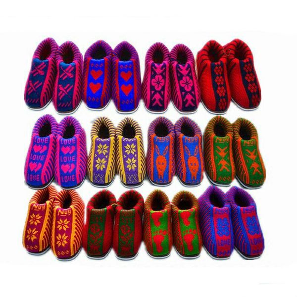 

boots 2021 winter warm pure manual diy knitted cotton shoes random pattern wool woven home antiskid design shoes/warm, Black