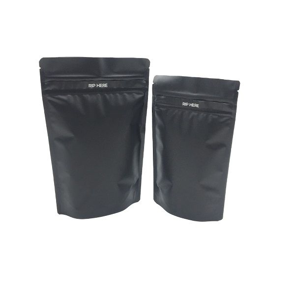 

200pcs pack matte medicated exotic bag black resealable alumination storage stand up packaging bags for dry herb flower bulk
