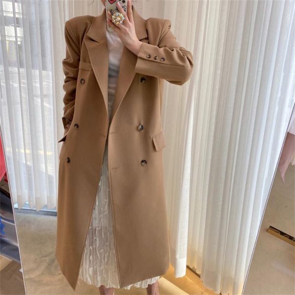 

women's trench coats alien kitty plus size winter classic women woolen blazer all match elegant office lady work wear gentle long, Tan;black