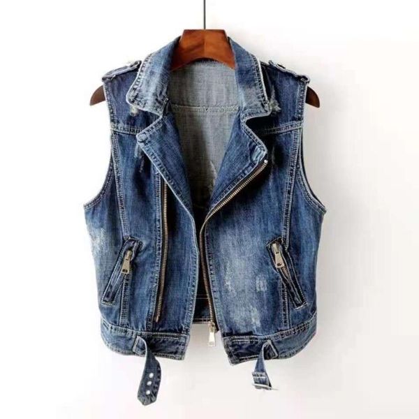 

women's vests fashion denim vest female spring autumn sleeveless wild short jacket women plus size 5xl smoky gray jean waistcoat, Black;white