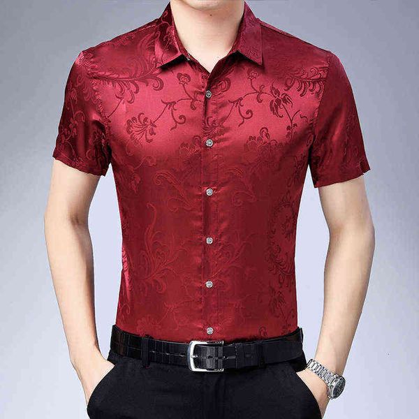 

2021 short sleeve men's summer middle-aged printed high sense casual shirt, White;black