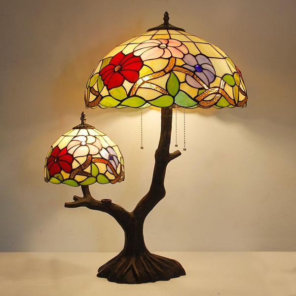 

table lamps tiffany style flower baroque dia 16" stained glass reading lamp for bedroom living room tree branch shape multiple lights