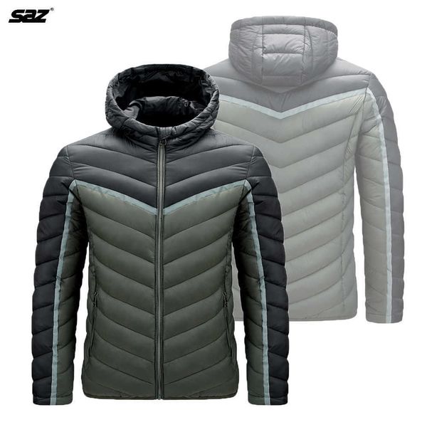 Saz Fashion Ultraleichte Daunenjacke Herren Streetwear Federmäntel mit Kapuze, verstaubar, warm, Herrenbekleidung 211015