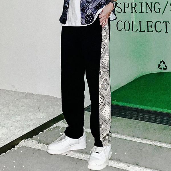 

men's pants 2021 spring and summer japanese retro hip hop cotton loose cashew flower print trousers running fitness straight, Black