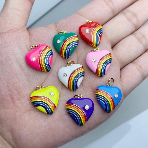 

charms rainbow heart cz for necklace bracelet earrings pendant diy jewelry making, Bronze;silver