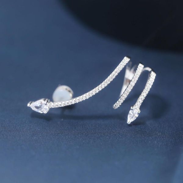 

stud sljely real s925 sterling silver snake earring micro pave full cubic zirconia 1pc for women luxury fine jewelry, Golden;silver