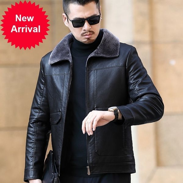 

2021 new russian winter jacket men faux fur warm leather jackets male coats jaqueta de couro masculina, Black;brown