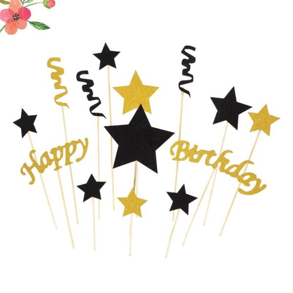 

other festive & party supplies 24pcs/1set cake ers glitter stars spirals paper fruit picks dessert (16pcs + 2pcs happy birthday+ 6pcs