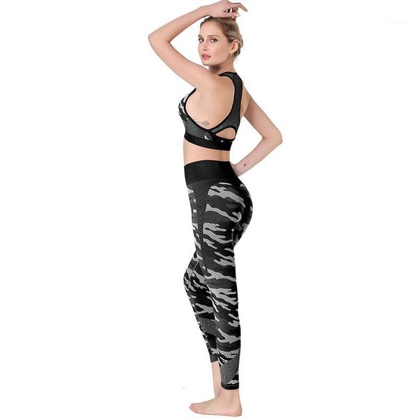 

yoga outfits 2pcs camouflage camo set sports wear for women gym fitness clothing booty leggings + sport bra suit femme1, White;red