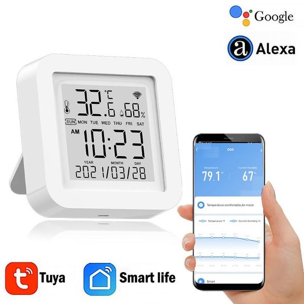 

smart home control tuya life wifi temperature and humidity sensor indoor hygrometer thermometer lcd display support alexa google assistant