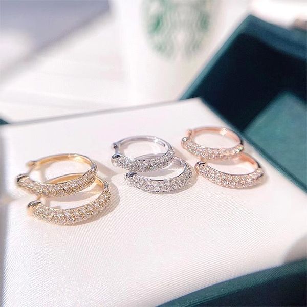 

ani 18k solid white/rose/yellow gold (au750) women engagement hoop earrings natural diamond earring fashion drill row design, Golden;silver