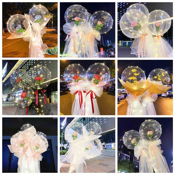 

diy led light with rose balloons birthday mothers day gift wedding decoration clear balls led luminous balloon rose bouquet