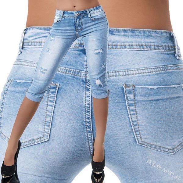 

2021 summer new high waist frayed slim straight pants capris jeans, Black;green