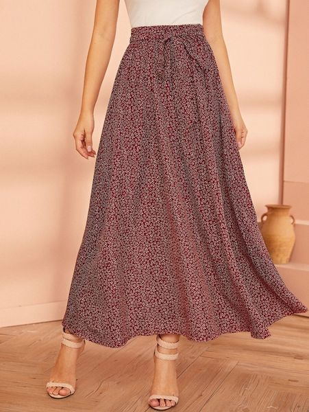 

ditsy floral print belted skirt r2ud#, Black