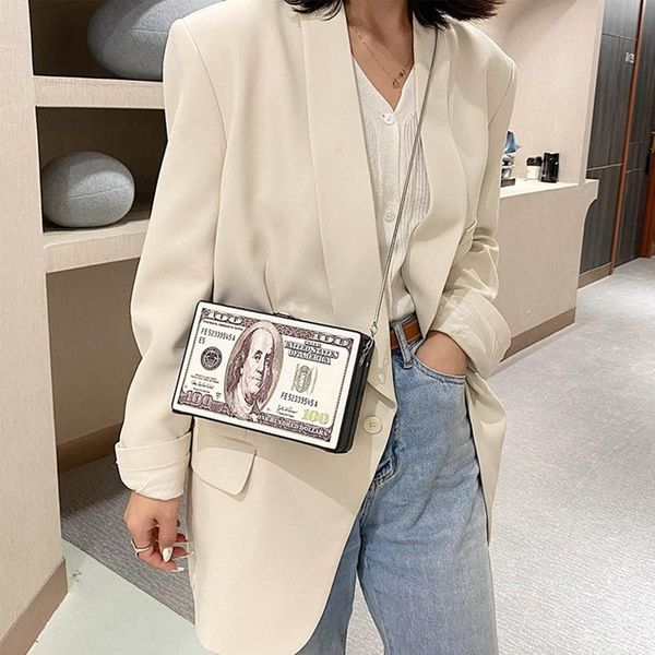 

shoulder bags women retro dollar bill box clutch hundred chain crossbody purse