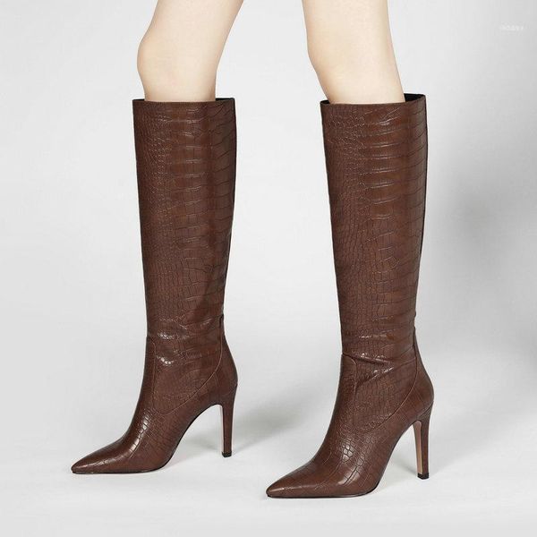 

boots pointed toe stiletto high heels knee women nightclub shoes big size 34-43 brand women11, Black