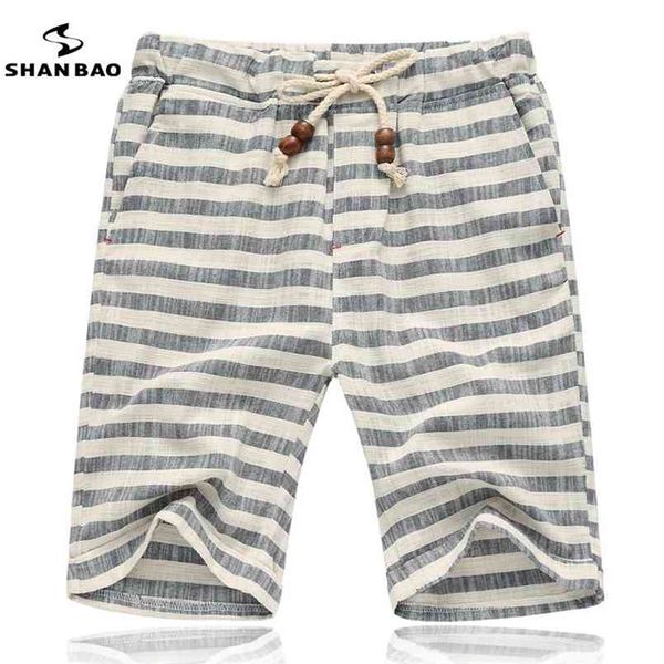 

shan bao brands men summer shorts fashion style and comfortable breathable cotton stripe leisure men's beach 210716, White;black