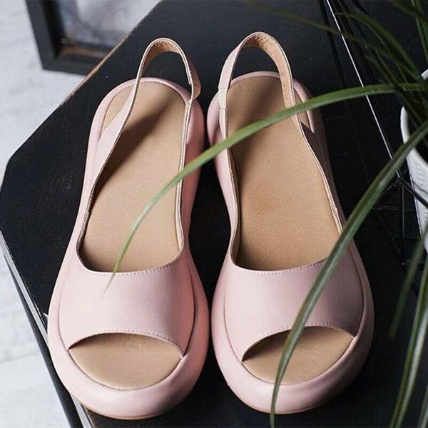 

sandals women open toe breathable anti-slip beach pu leather soft sole travel slipper shoes casual wedges platform sandal summer, Black