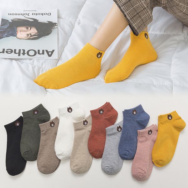 

socks female spring and summer light mouth pure cotton bear candy boat low c0224, Black