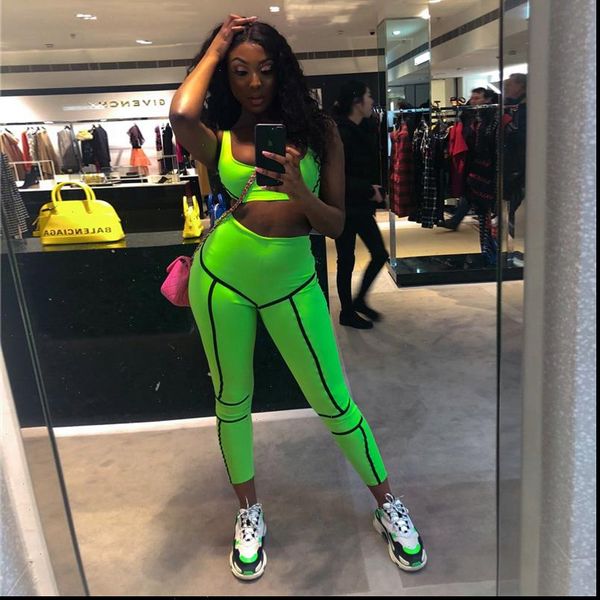 

two piece set tracksuit women 2021 summer new arrivals fashion style neon green tank and pants matching sets outfits, Gray