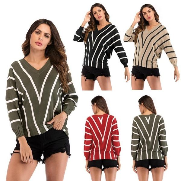 

women's sweaters zogaa womens 2021 autumn v-neck stirped sweater women thin pullover jumper knitted pull femme clothing, White;black