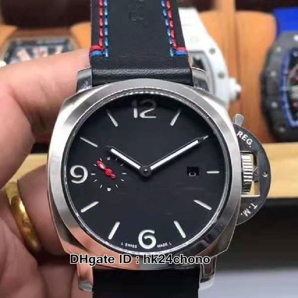 

new automatic mens watch 44mm pam00727 black dial steel case black leather strap gents sport watches 2 colors, Slivery;brown