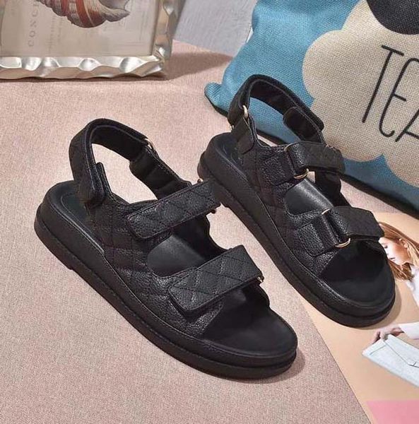 

luxury leather fashion women sandals slides summer flats real leather platform sandal designer sandals ladies beach shoes, Black