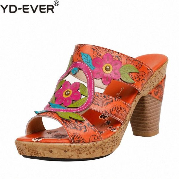 

women shoes hand painted ladies slippers high heels genuine leather slides sewing outside 2020 new lady sandals i6nz#, Black