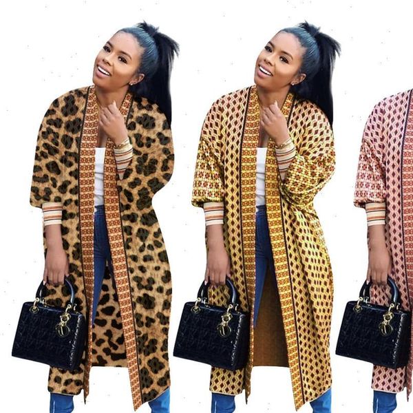 

lisitng leopard diamond printed women long trench coats long sleeves v neck cardigan mid calf lady long coat outwear, Tan;black