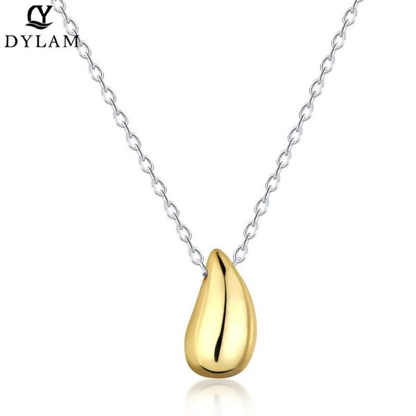 

chains dylam 925 real sterling silver pendant necklace simple water drop design with 18k gold chain for women fine jewelry gift