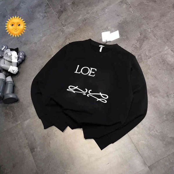 

loe + luojia couple's plush loose casual versatile twisted three-dimensional embroidery letter round neck pullover, Black